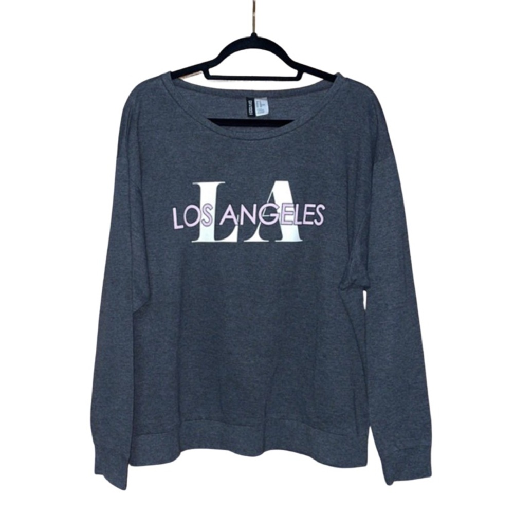 Divided “Los Angeles” Graphic Sweatshirt - Gray, Pink & White - Size XL